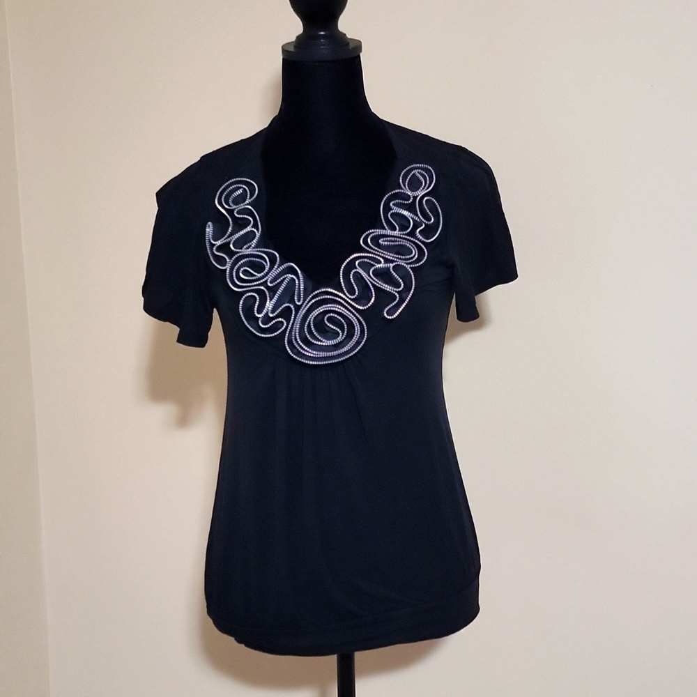 VIBE Black and Silver Short Sleeve Top - S